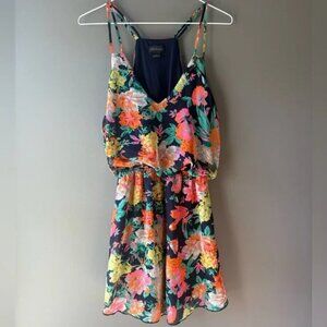 Seductions, size small, halter top, lined mini dress, bright floral pattern